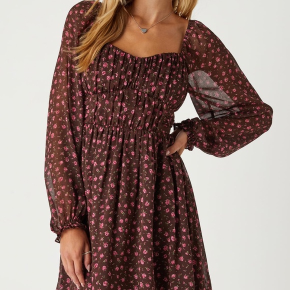 Perfect Afternoon Brown Floral Chiffon Skater Mini Dress - Picture 7 of 7